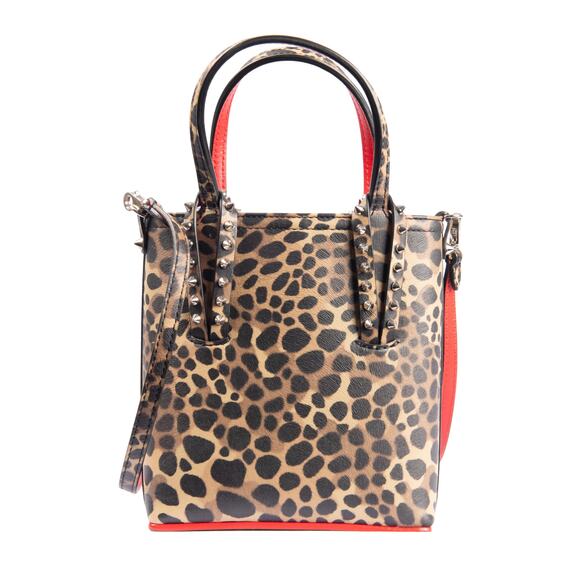 Christian Louboutin Handbags - CHISTIAN LOUBOUTIN Calfskin Leather Leopard Print Cabata Studded Mini Tote Bag